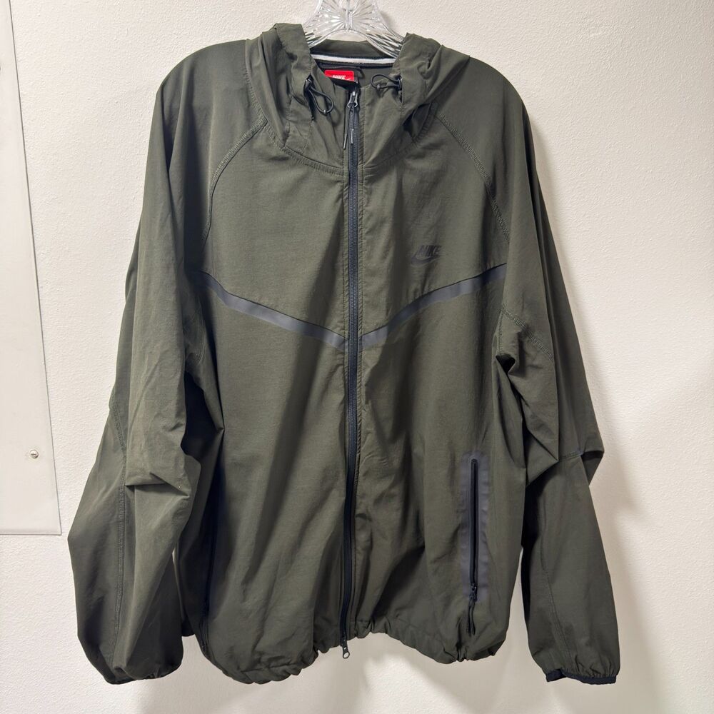 Nike Tech Woven Jacket Olive Green Full Zip Hooded XL